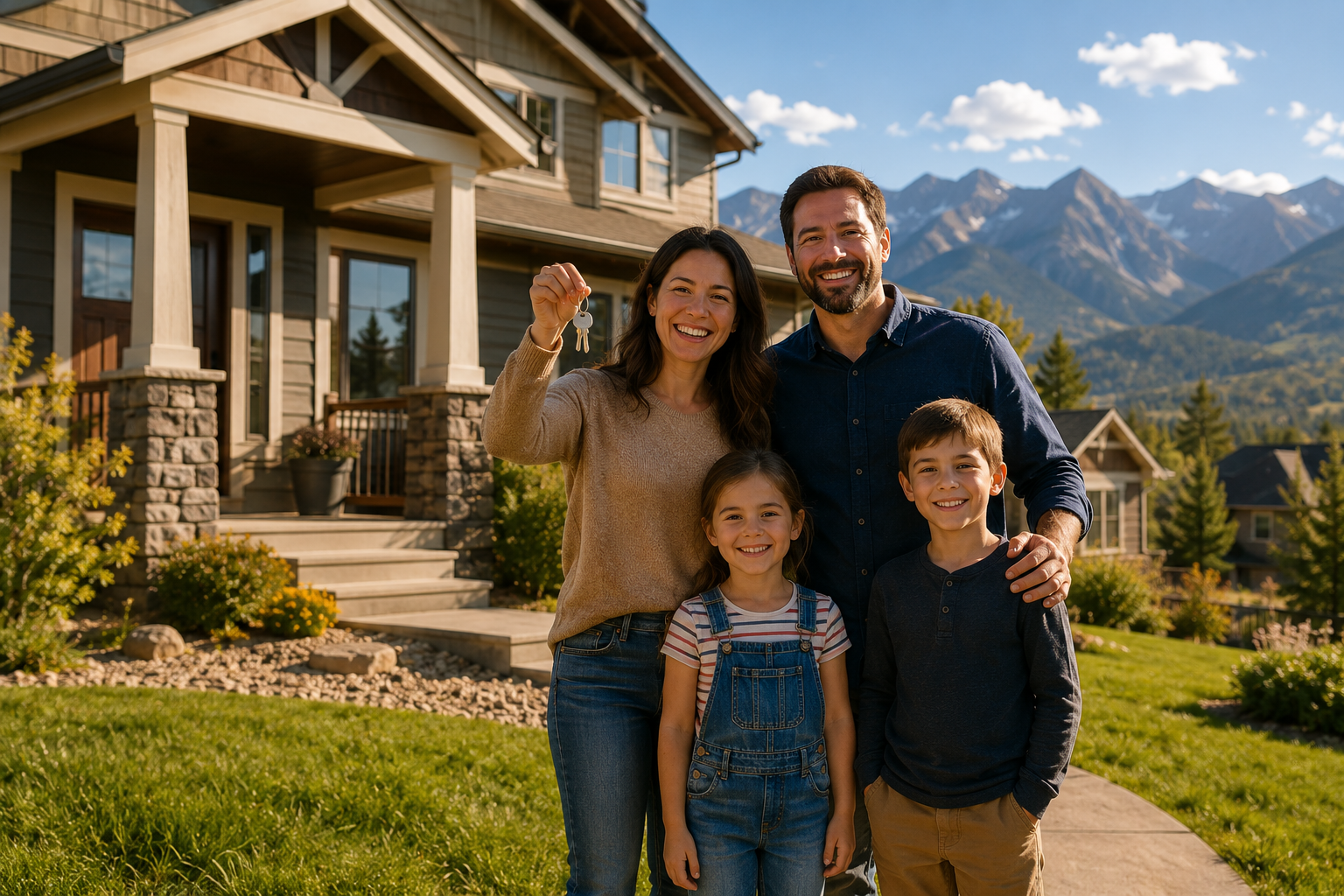 Colorado family in front of their new home